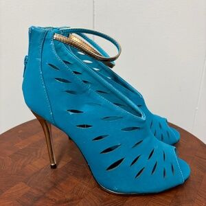 Paper Fox Blue/Gold Heels Women's Size 7.5